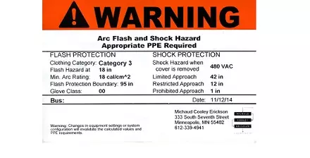 Arc flash warning table