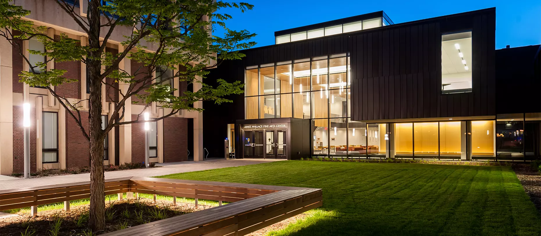 Macalester College exterior at night